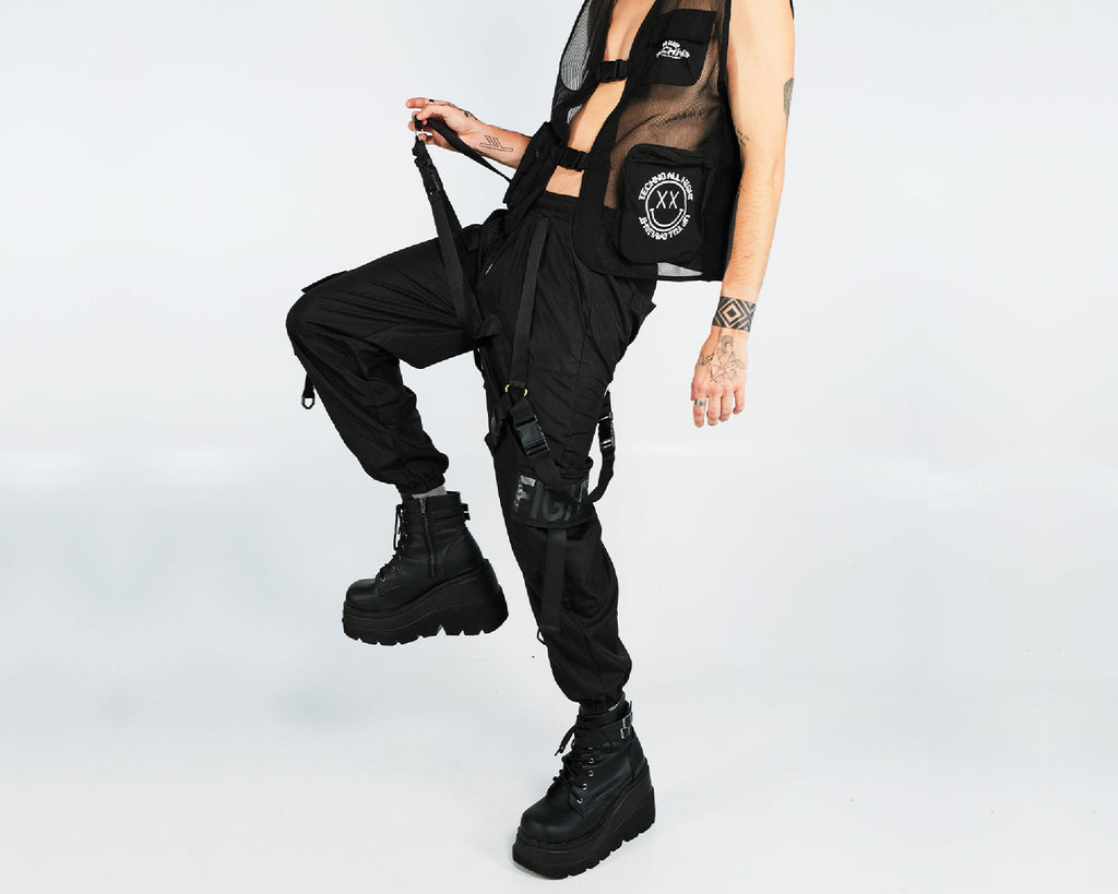 Roma Mens Rave Festival Pride Vinyl & Fishnet Light-Up Joggers