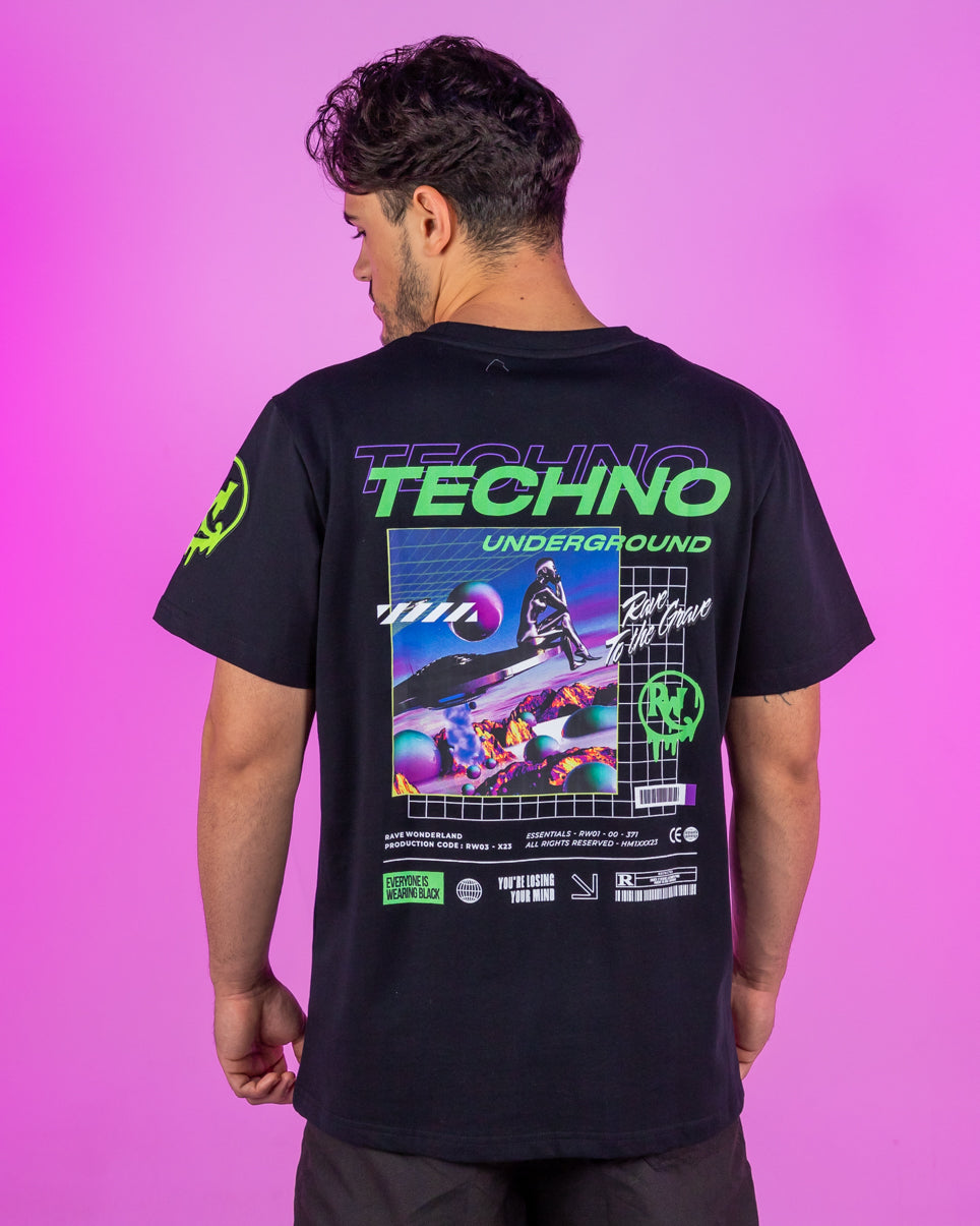 Techno Underground Retro Vibes Black T-Shirt for Music Lovers