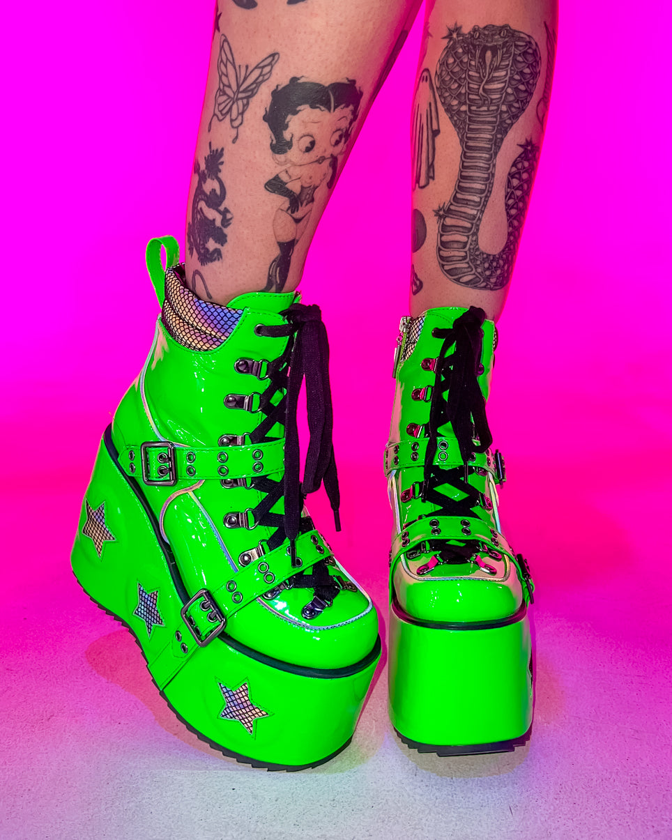 Green Spaced Out Platform Boots