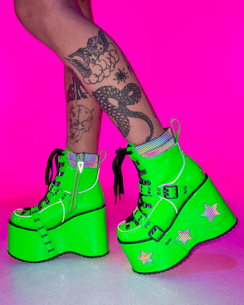 Green Spaced Out Platform Boots – Rave Wonderland
