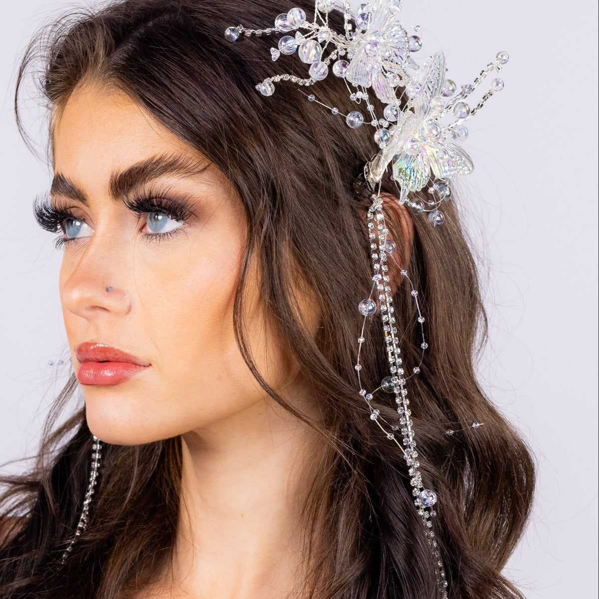 4393 Butterfly Headpiece With 8 Hair Clip, Headband Silver Butterfly Headband | Hair Accessories at Sara Dresses main image 2