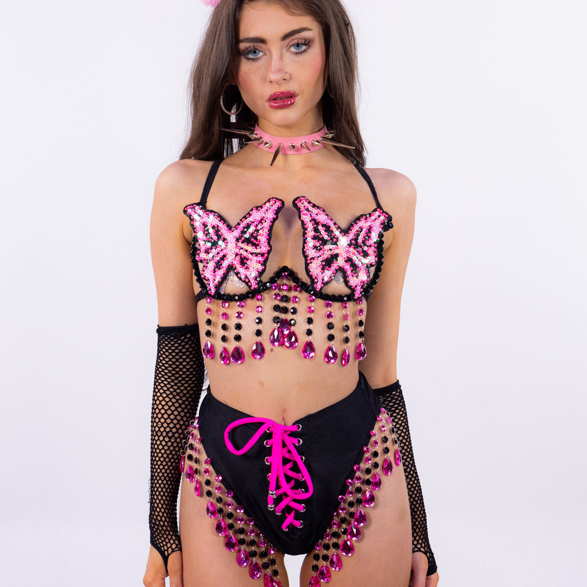Pixel Butterfly Women's Black & Pink 2pc Carnival Bra Set – Rave Wonderland