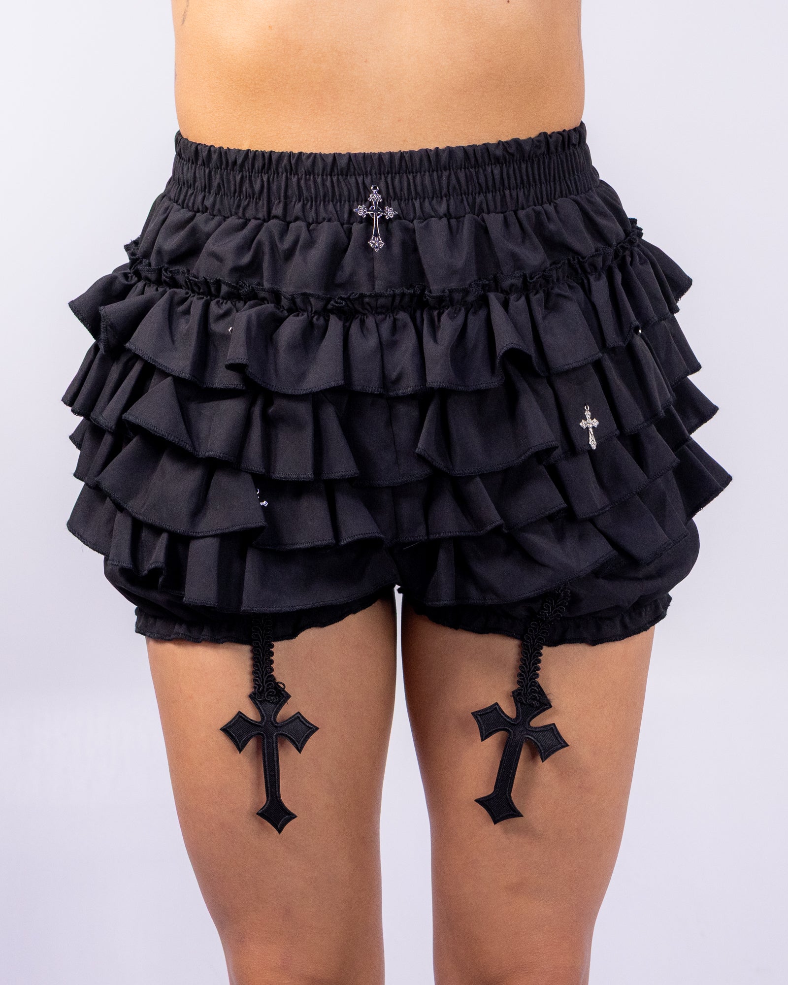 andwang Ballet Button Frill Shorts ブラックM Black The Ruche Mini Skirt with Ruffle Hem Details – Rave Wonderland