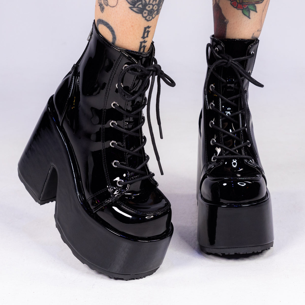 Demonia Black Patent Buckle Platform Boots Demonia Wave-110 Black Patent Ankle Boots - TikTok Shop main image 2