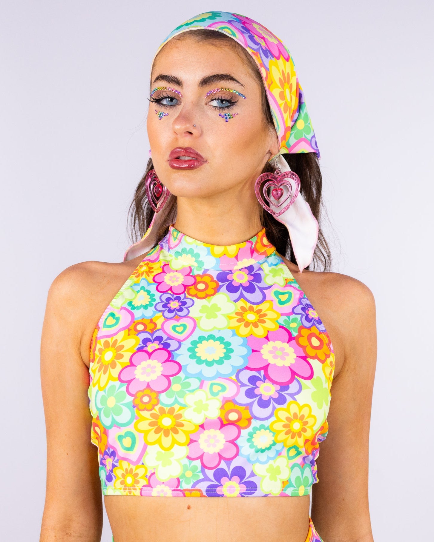 Flower Power Women's Mock Neck Crop Top – Rave Wonderland