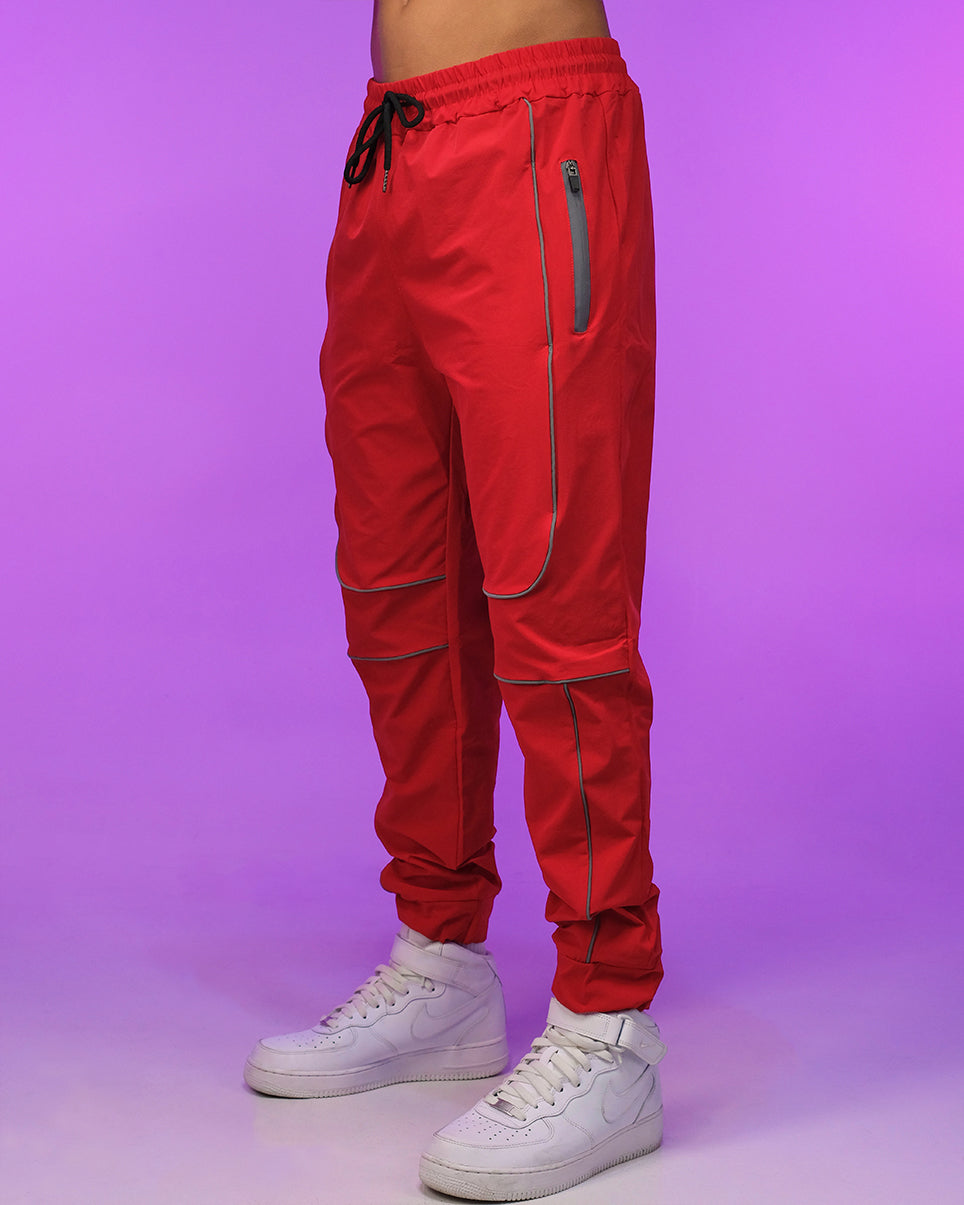 Red Reflective Unisex Joggers - Rave Wonderland