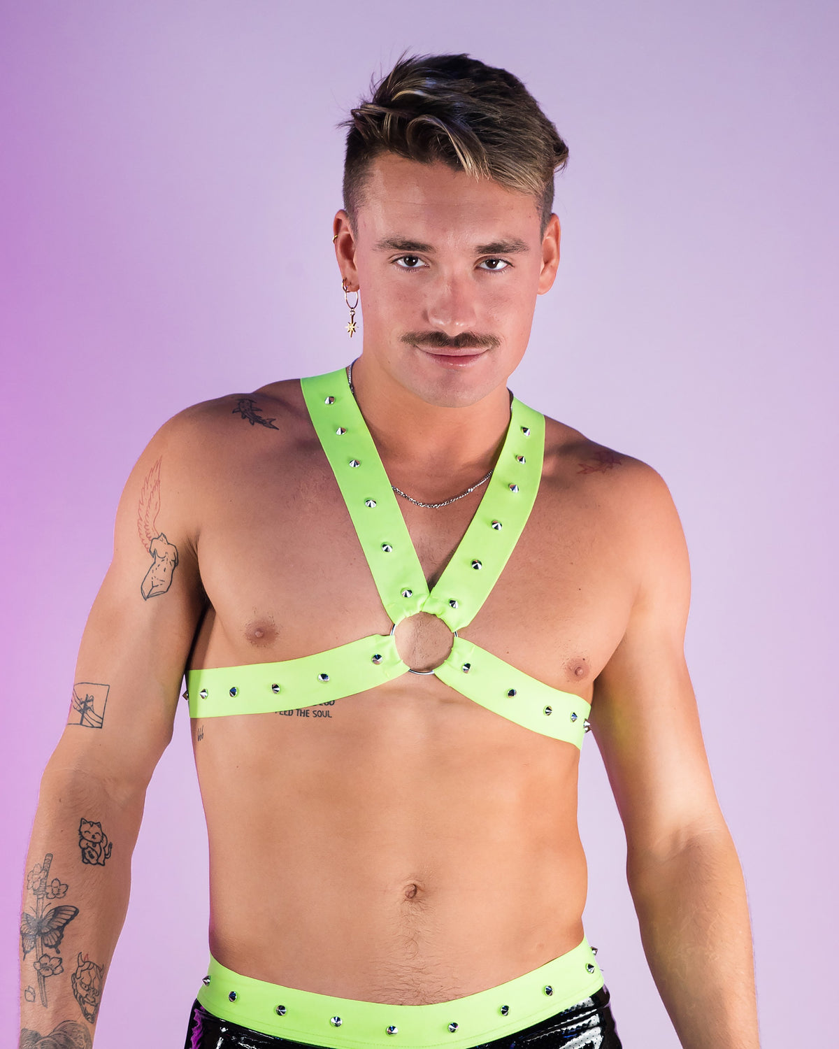 Men's Hazardous Neon Green Glow In The Dark Harness w/ Stud Details