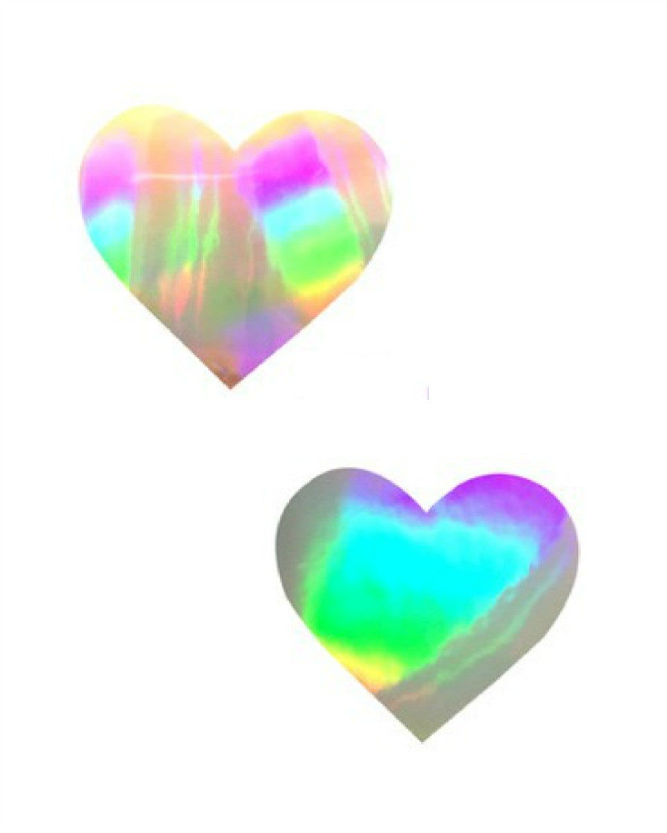 Silver Foil Ultra Holographic Heart Pasties - rave wear, rave outfits, edc, booty shorts