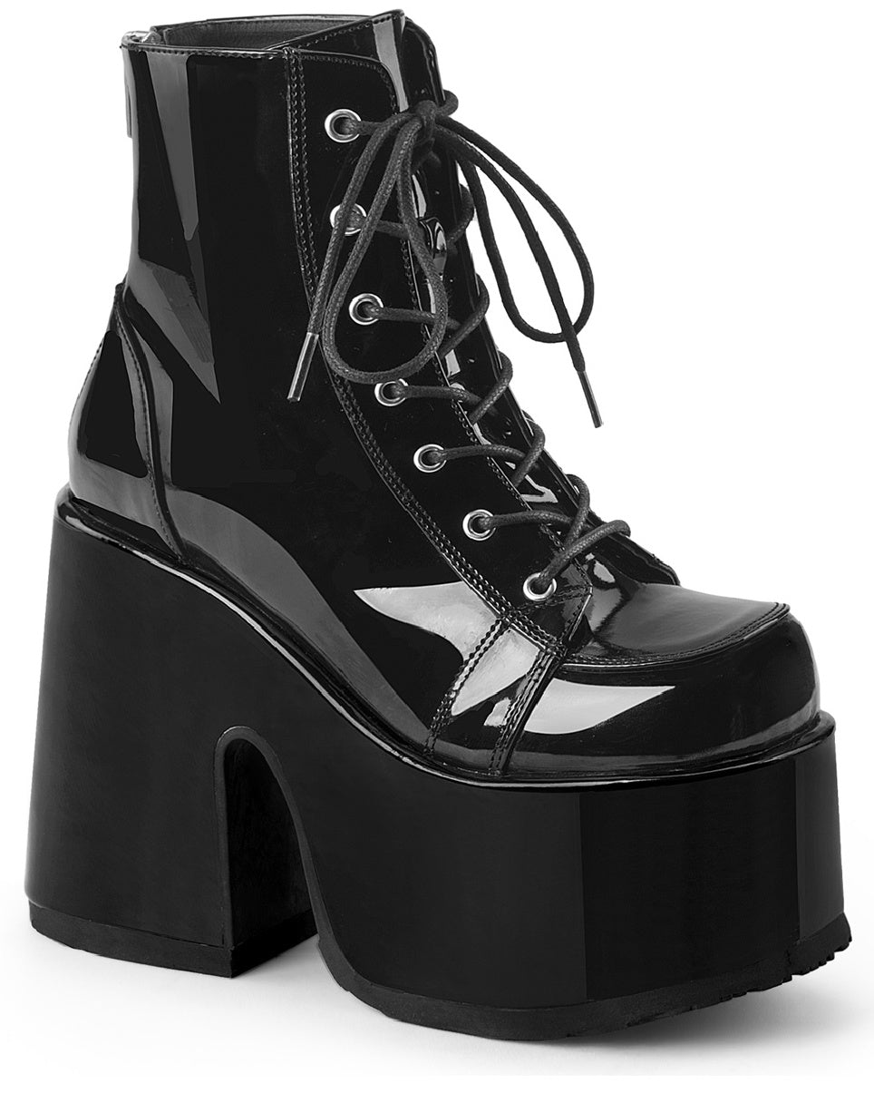 Demonia Black Patent Lace-Up Platform Ankle Boots - Rave Wonderland