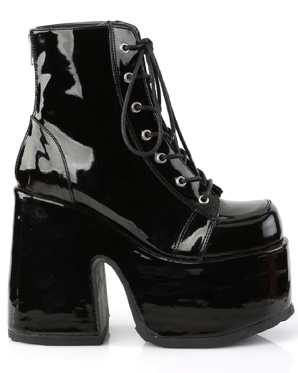Demonia Black Patent Lace-Up Platform Ankle Boots - Rave Wonderland