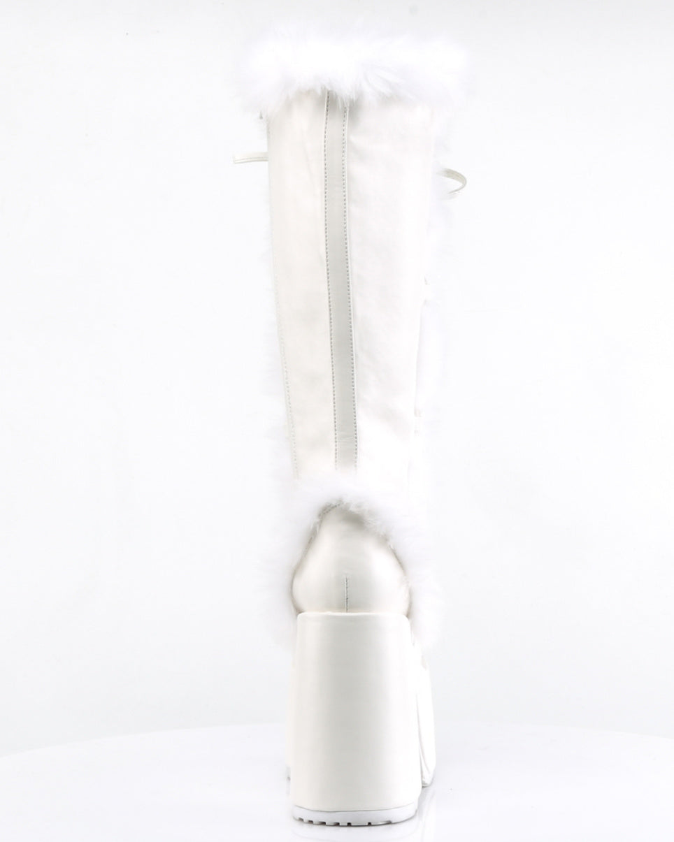 Demonia White Furry Winter Faux Fur Boots - Rave Wonderland