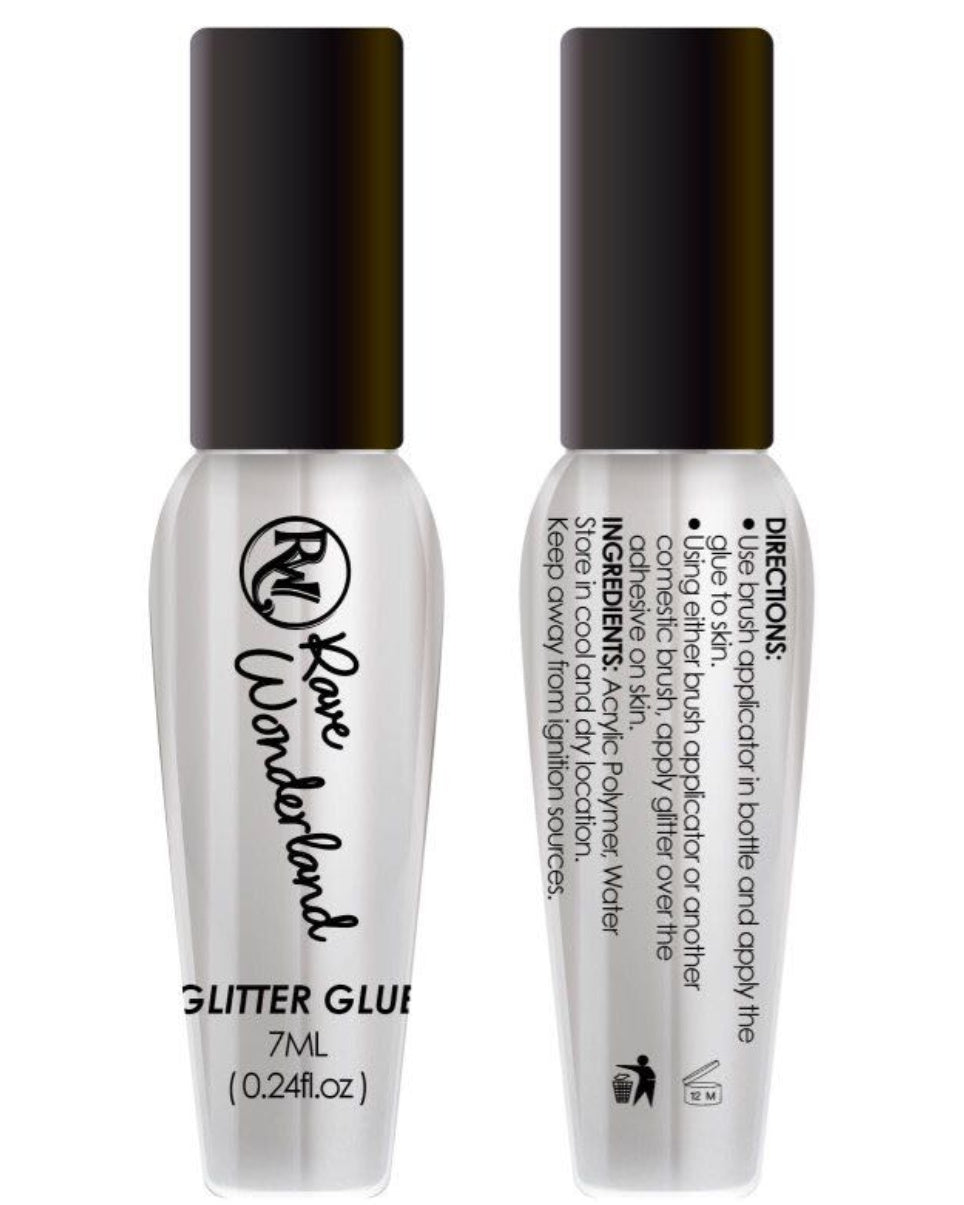 Clear glitter glue bottle with white cap and 7 mL glitter glue label