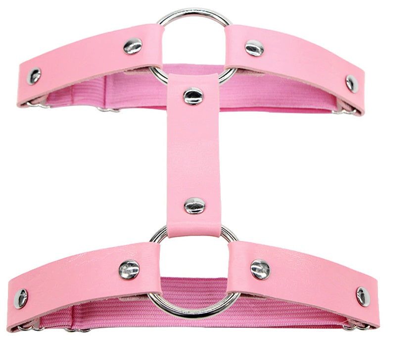 1pc Miss Behaved Dual-Strap Faux Leather O-Ring Leg Garter - Rave Wonderland