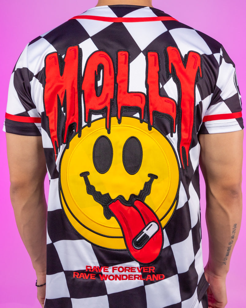 Checkered Molly Monster Smiley Face Black and White Baseball Jersey