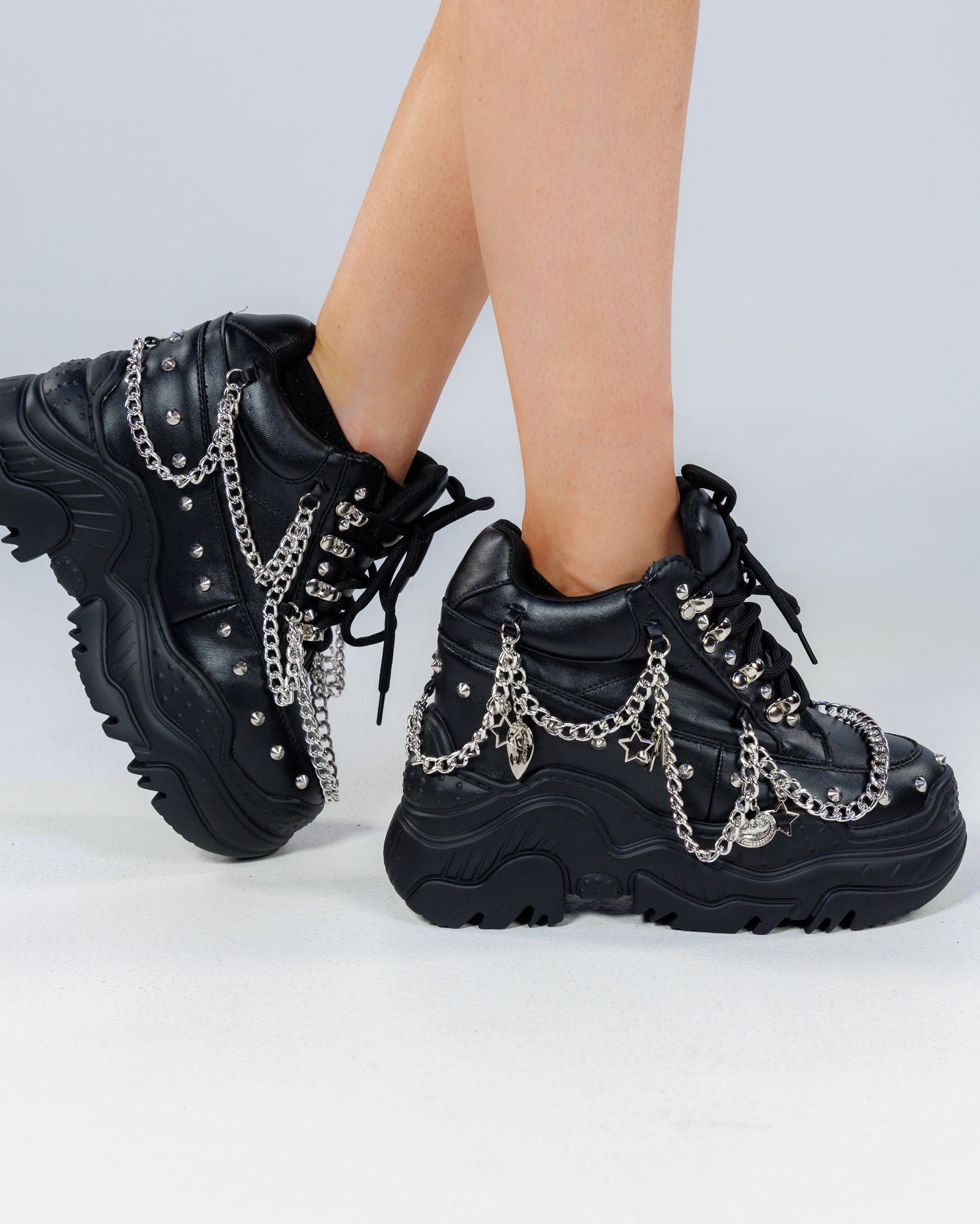 Black Space Gummy Women's Chain Wedge Sneakers – Rave Wonderland