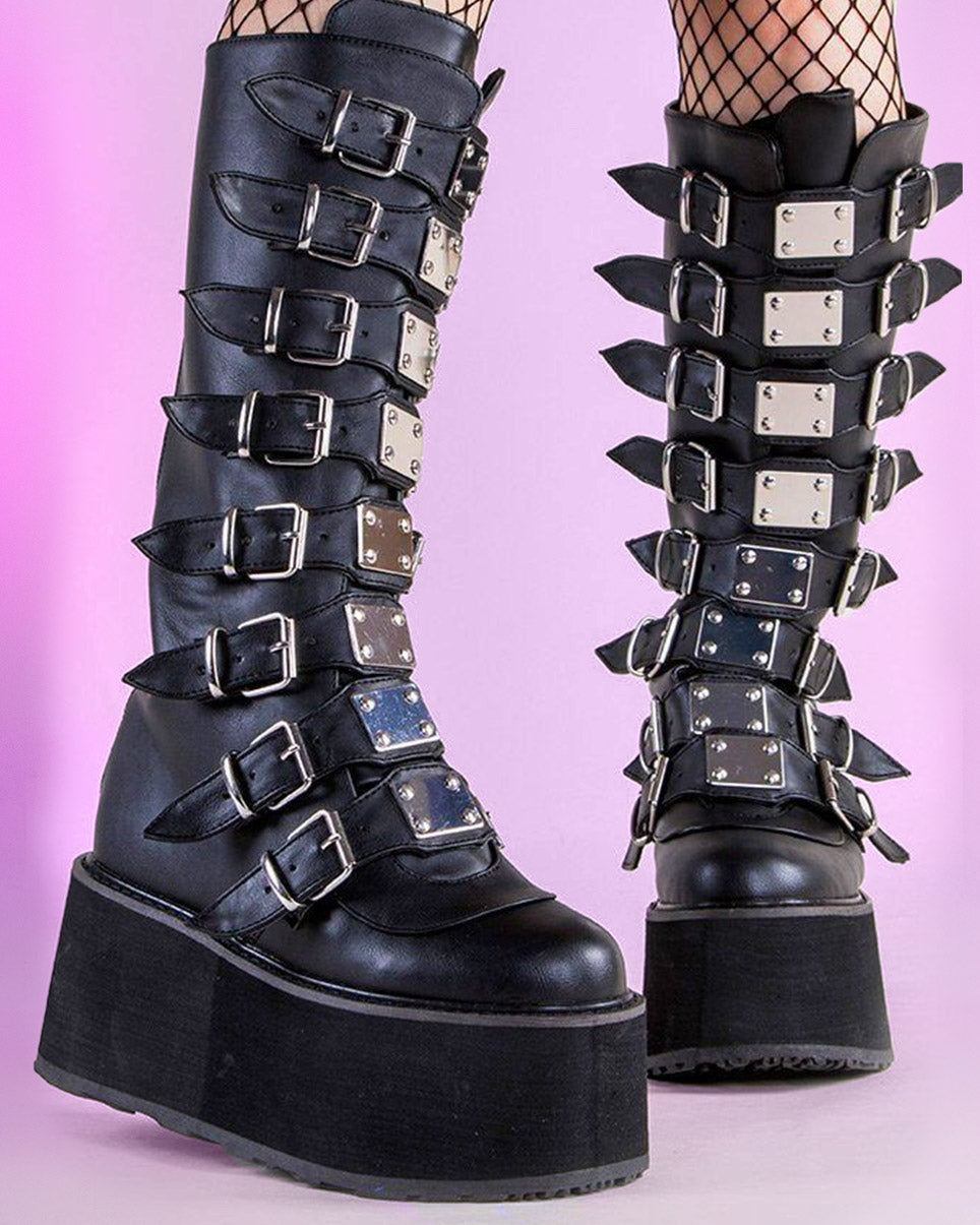 Demonia Damned Matte Black Knee High Boots – Rave Wonderland