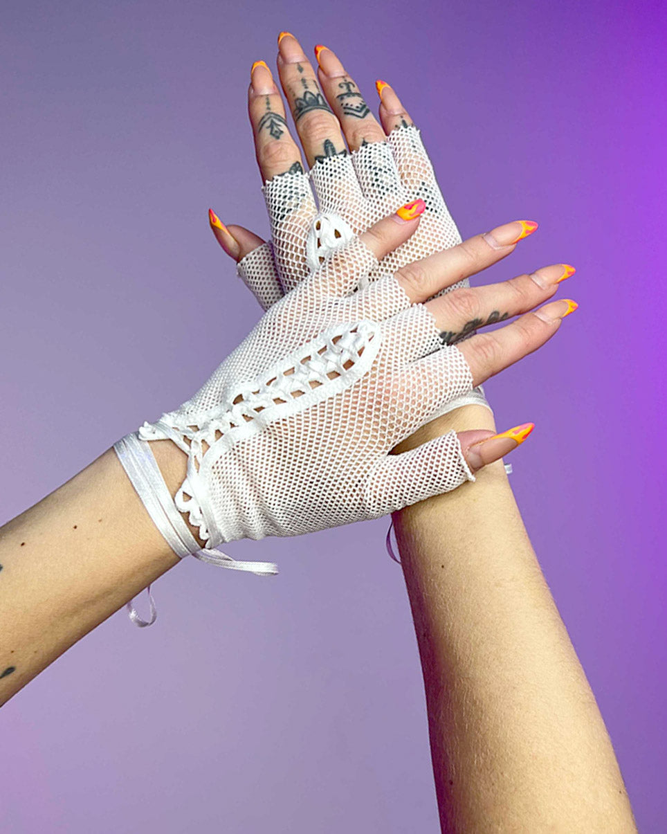 Totally Bitchin' Lace-Up Fishnet Gloves - Rave Wonderland