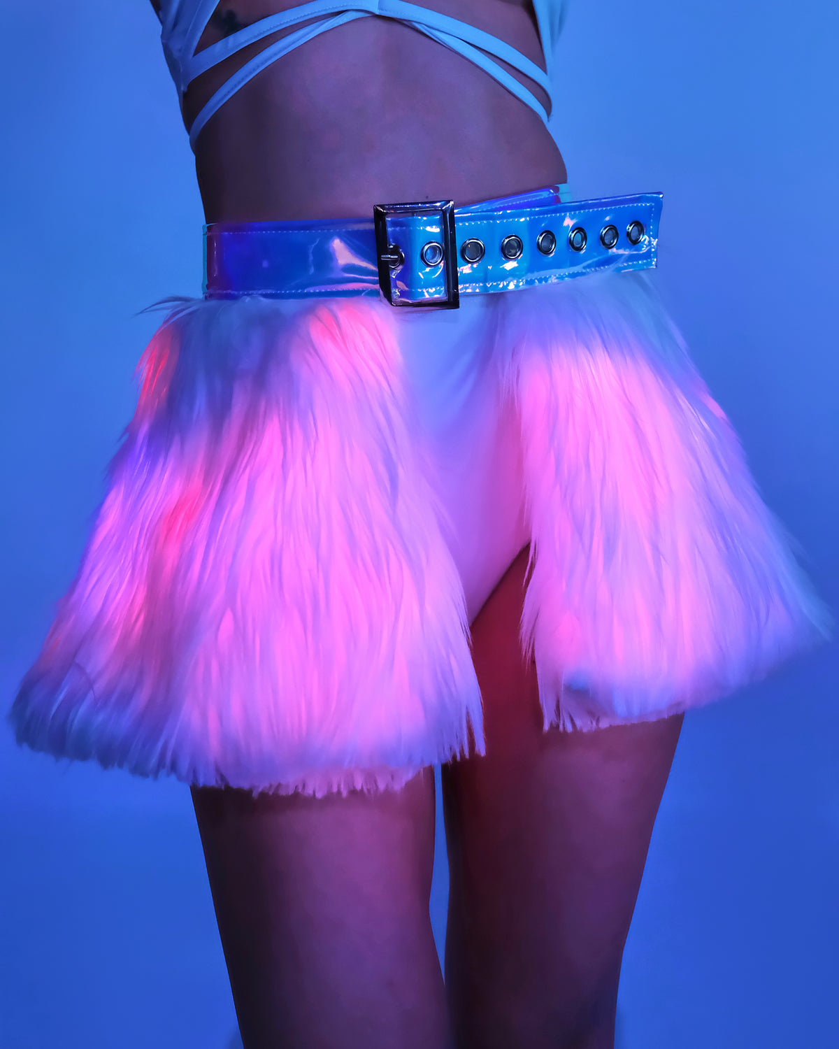 Confetti LED White Fur Belted Skirt