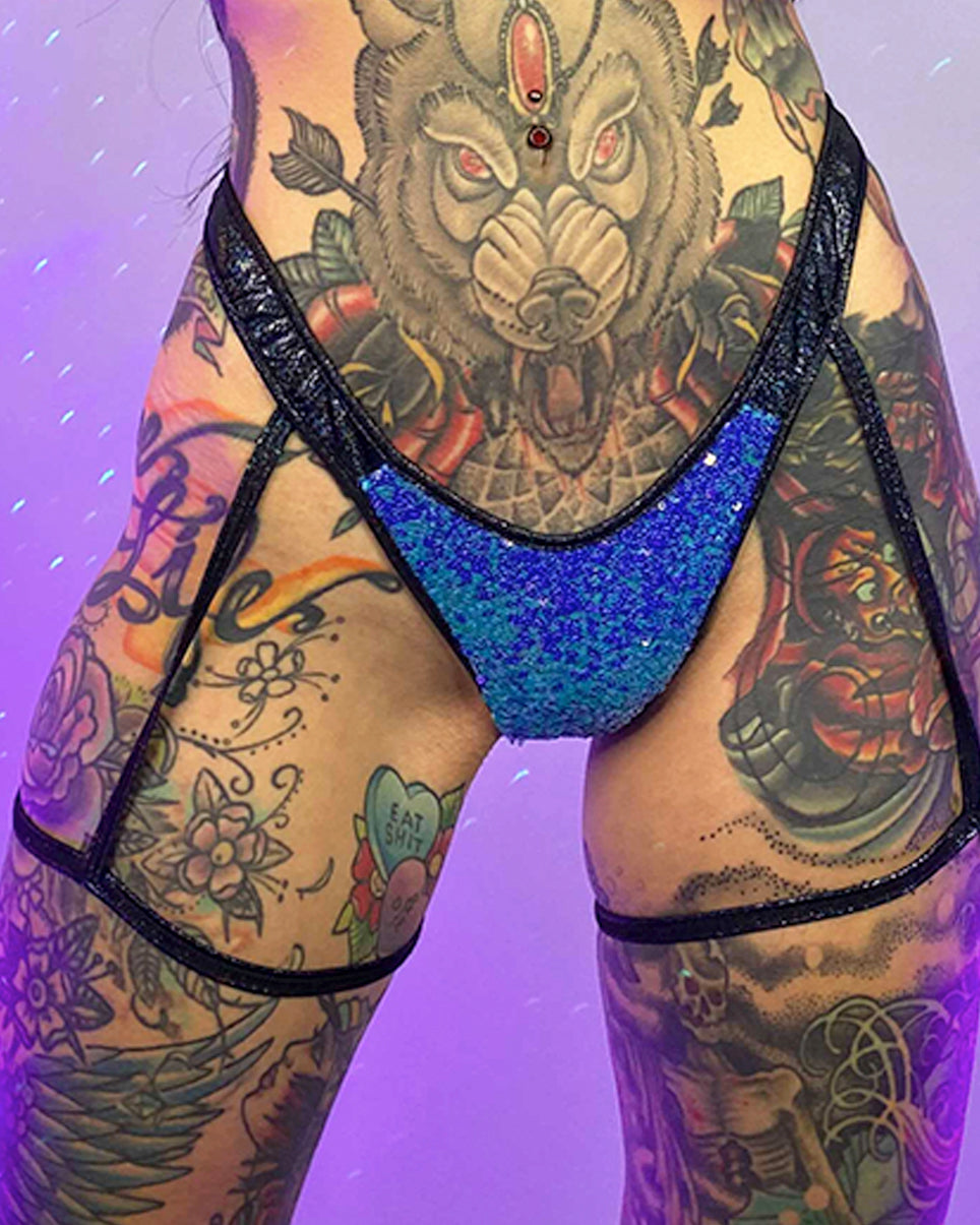 Astro Candy Sequin Thong with Attached Garters