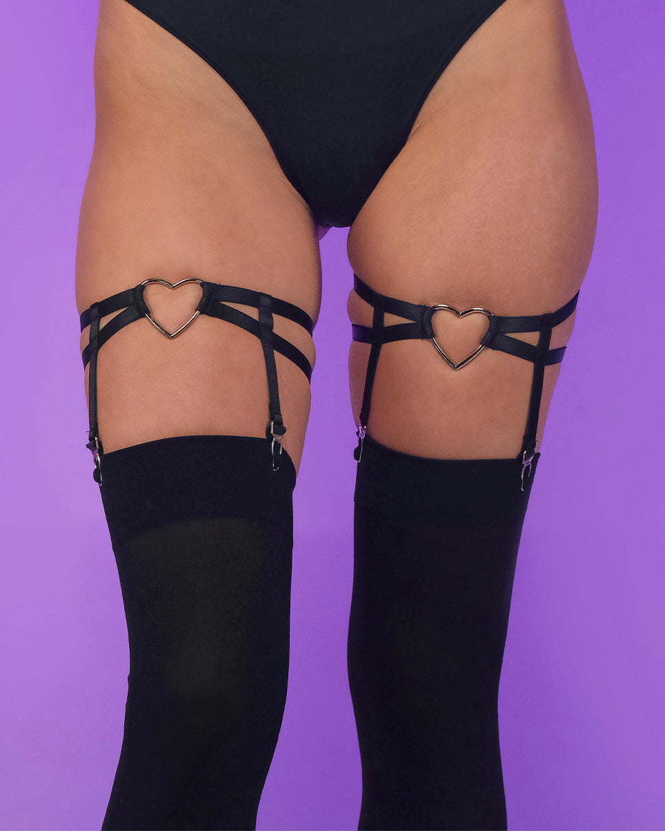 Heart Thigh High Black Garter - Rave Wonderland