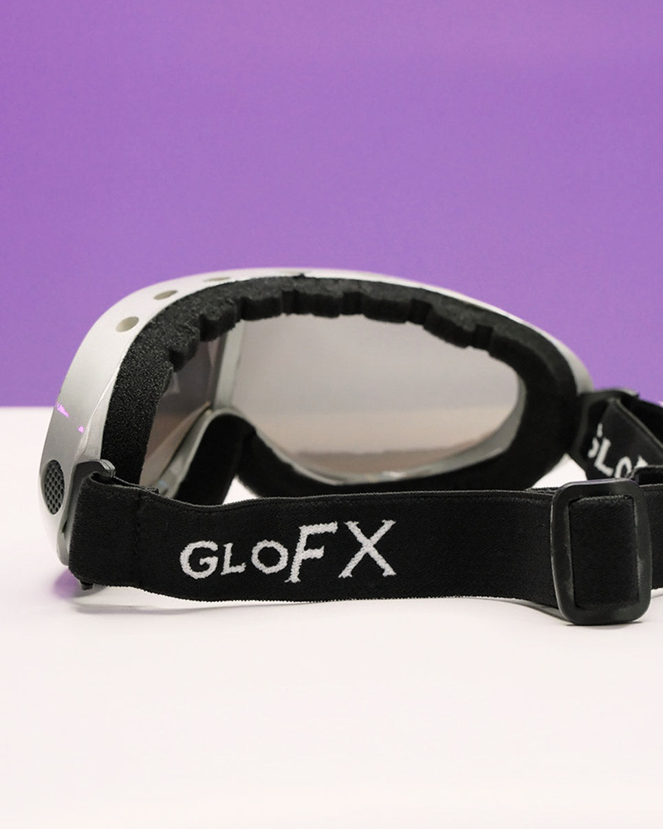 GloFX Silver Diffraction Ski Goggles - Silver Mirror - Rave Wonderland