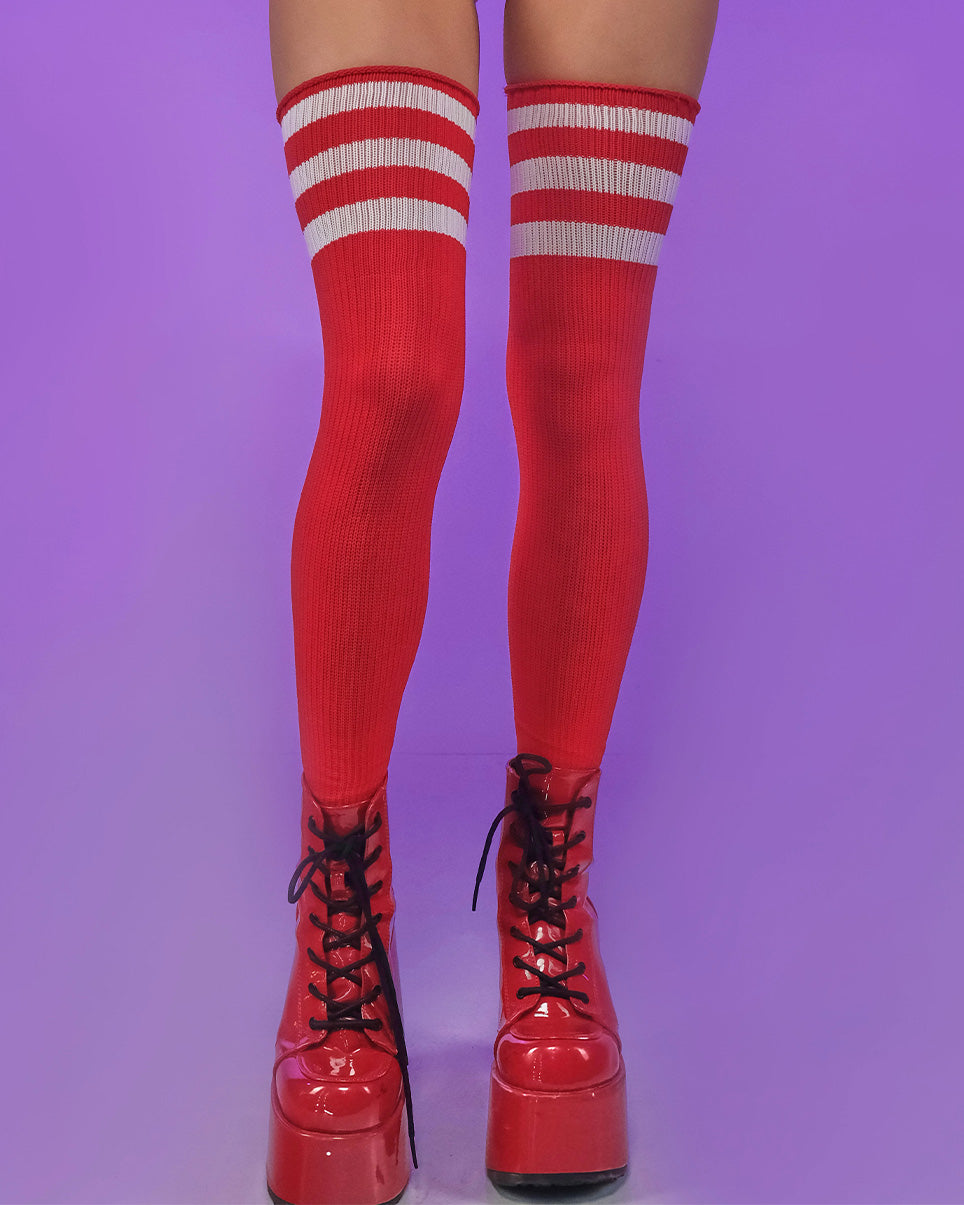Striped Athletic Thigh High Socks - Rave Wonderland