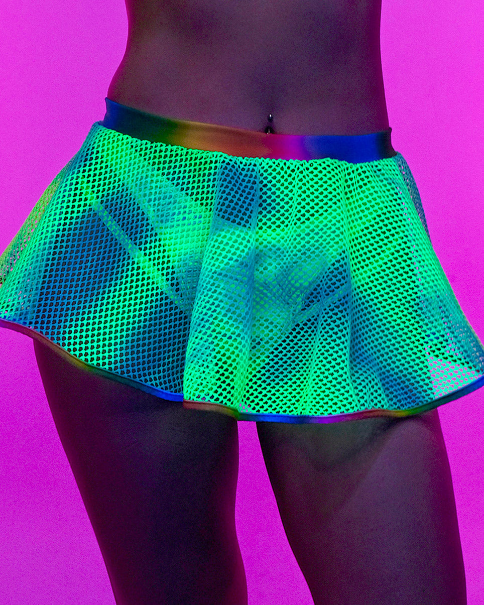 Rainbow Raver Fishnet Mini Skirt