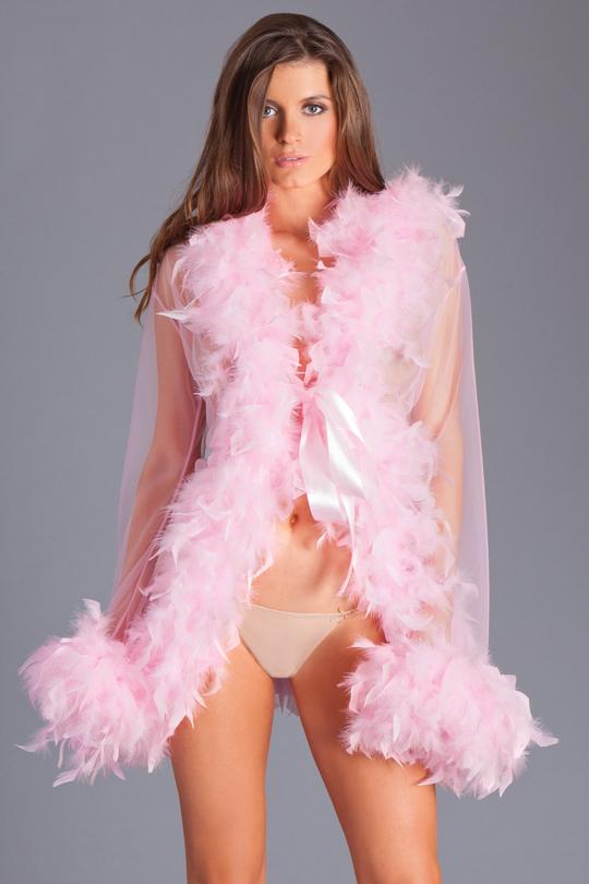 Lady Love Sheer Short Robe With Boa Feather Trim - Rave Wonderland
