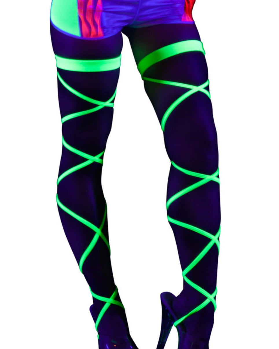 Neon Yellow Black Light Leg Wraps - Rave Wonderland