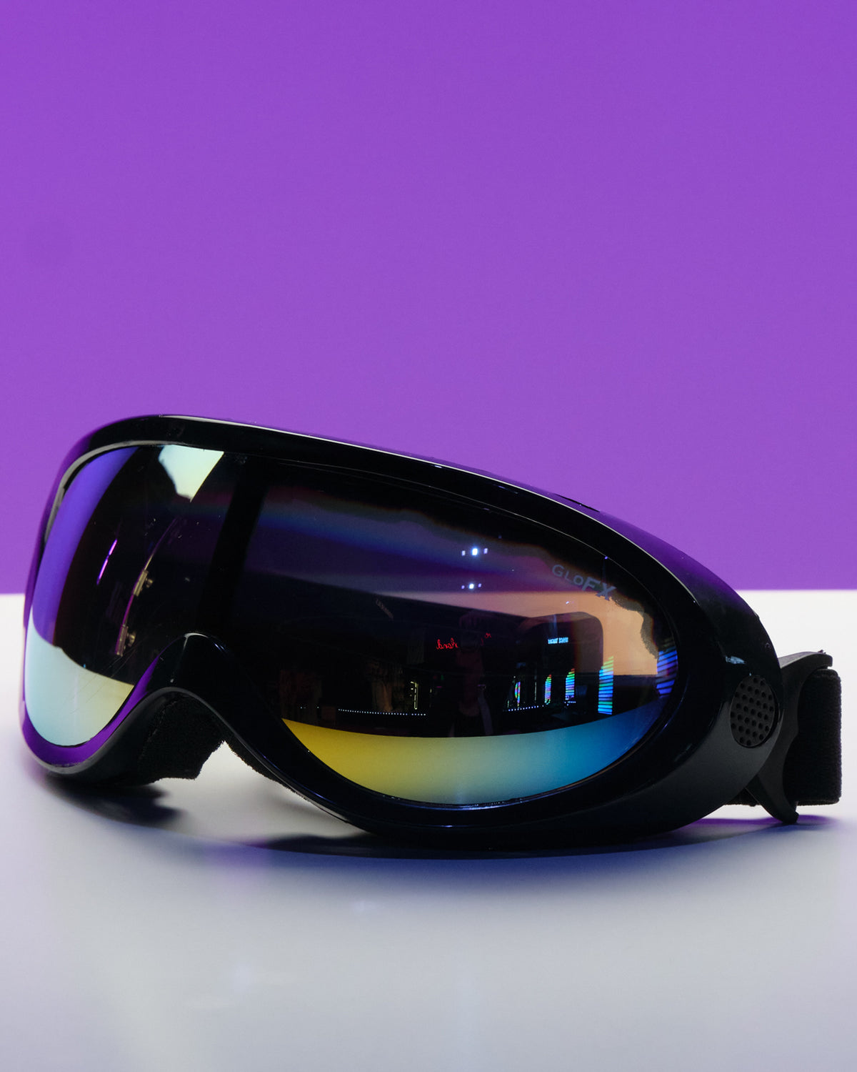 GloFX Black Diffraction Ski Goggles - Rainbow Gradient - Rave Wonderland