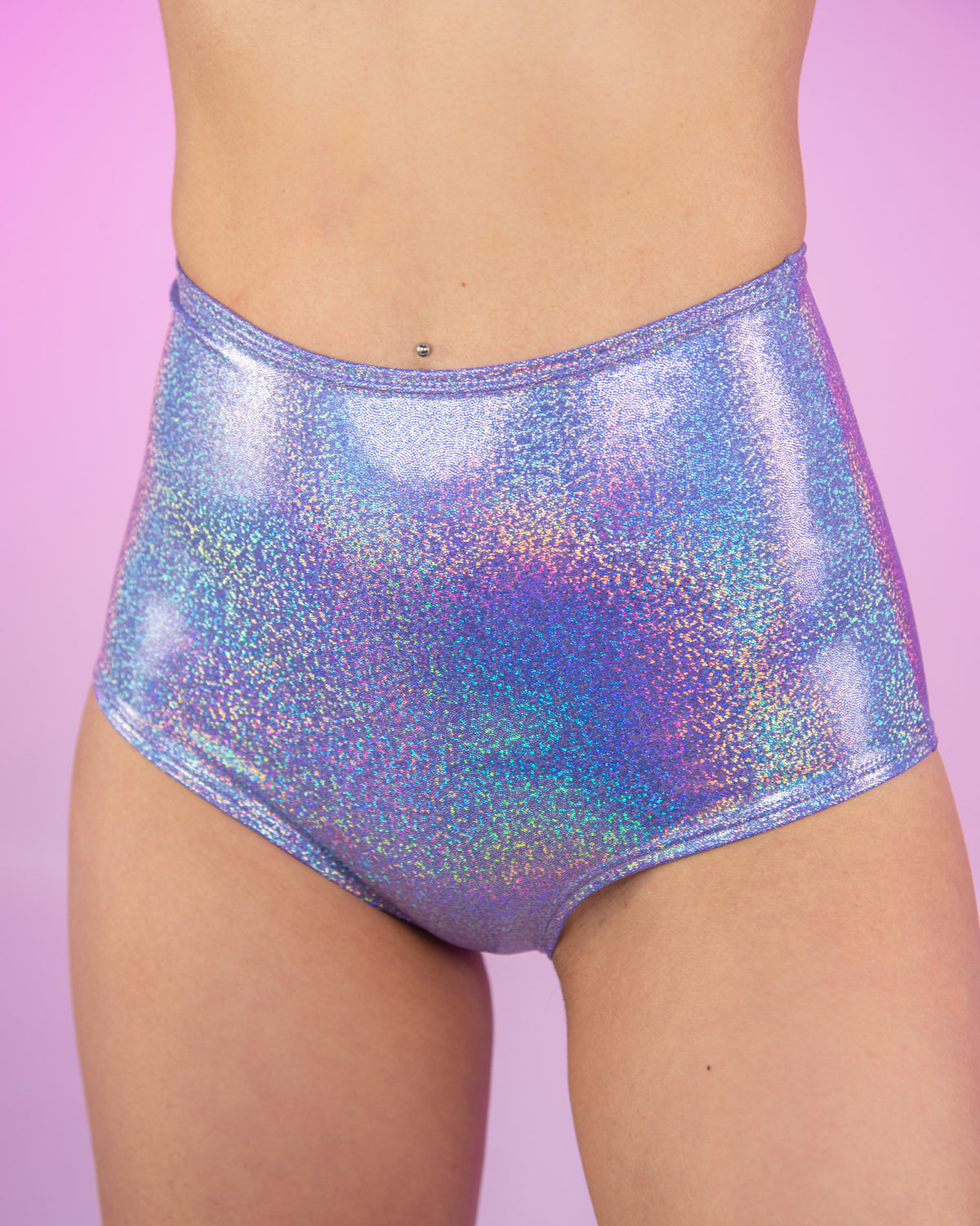Lavender Metallic High-Waist Shorts