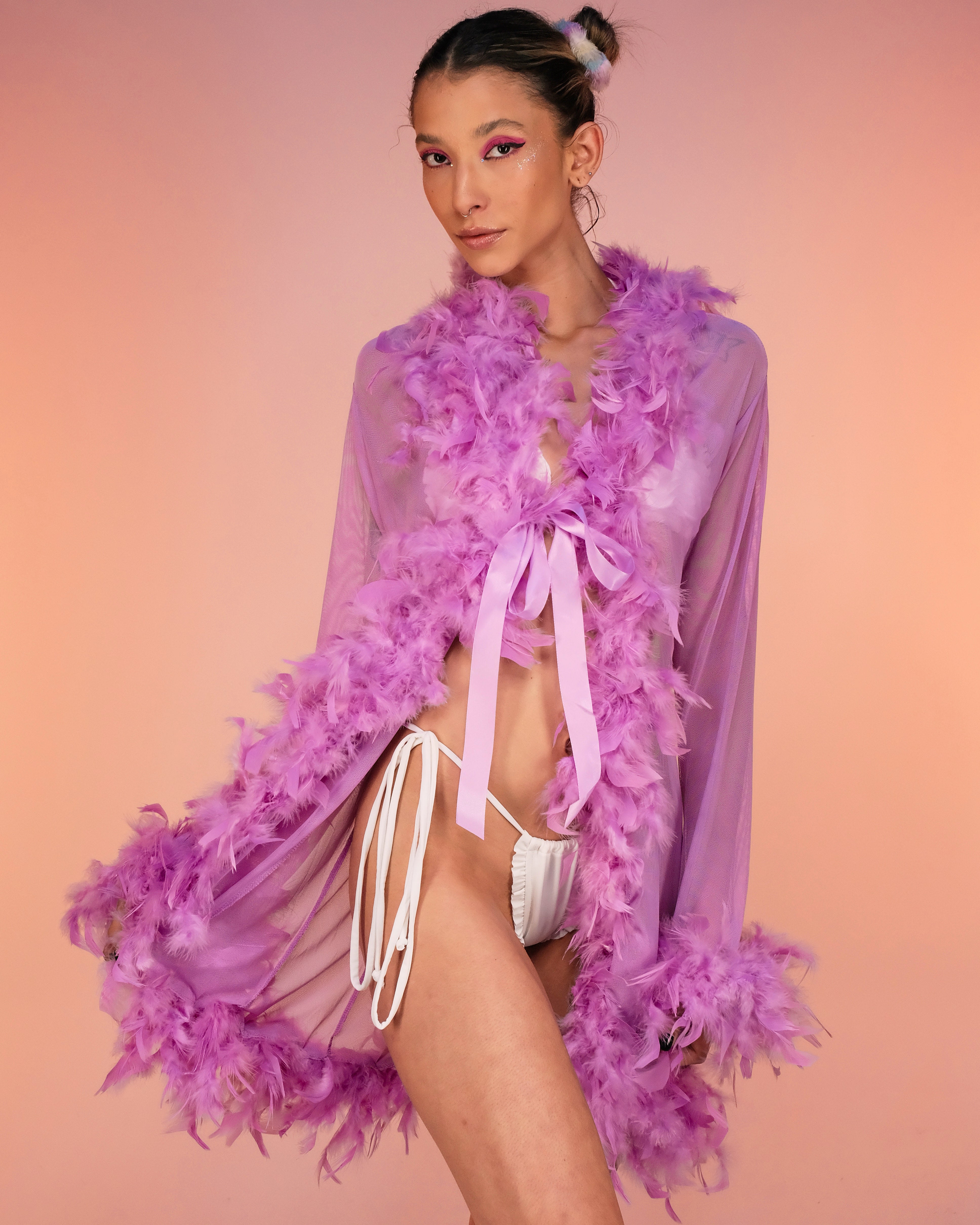 Lady Love Sheer Short Robe With Boa Feather Trim - Rave Wonderland