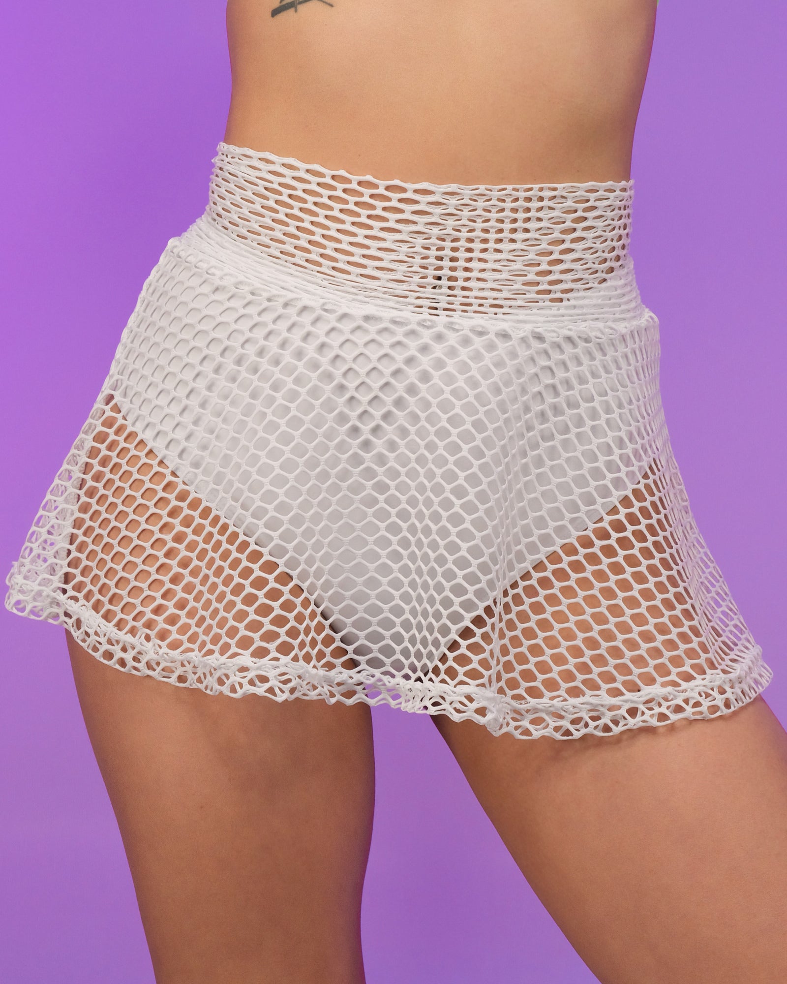 White Fishnet Skater Skirt - Rave Wonderland