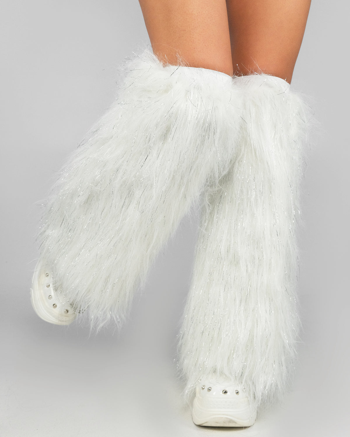 White/Silver Fluffy Leg Warmers