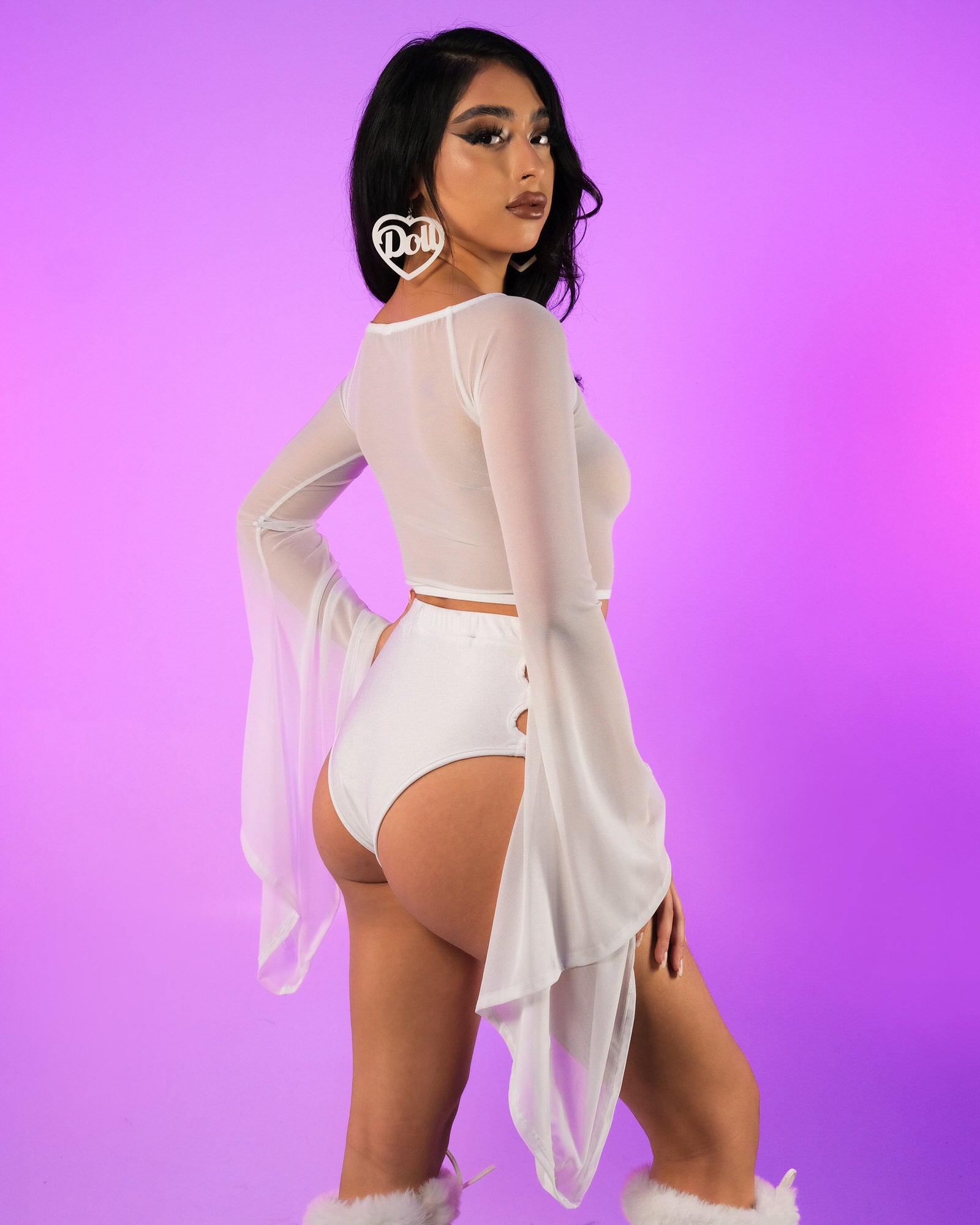 Sheer Mesh Lace Bell Long Sleeve Gypsy Top - Rave Wonderland