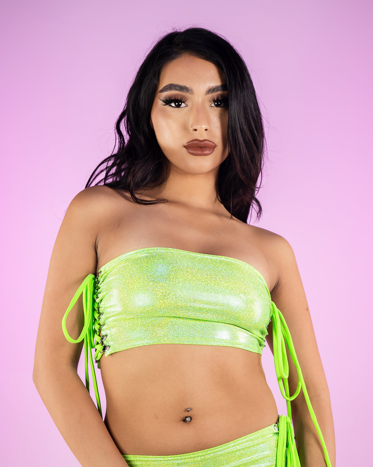 Bound To Me Lime Lace-Up Tube Top