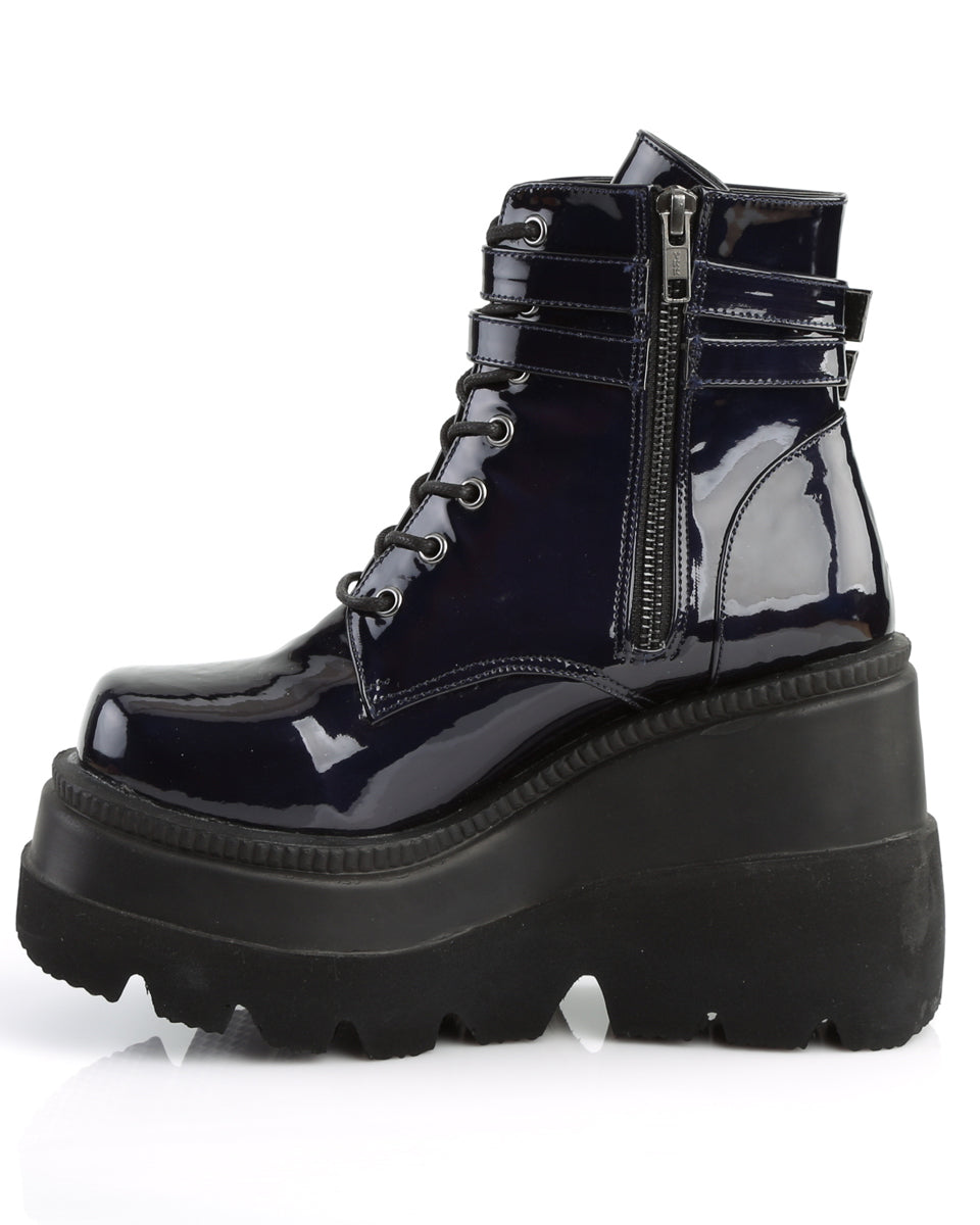 Demonia Holographic Black Stacked Platform Ankle Boots - Rave Wonderland