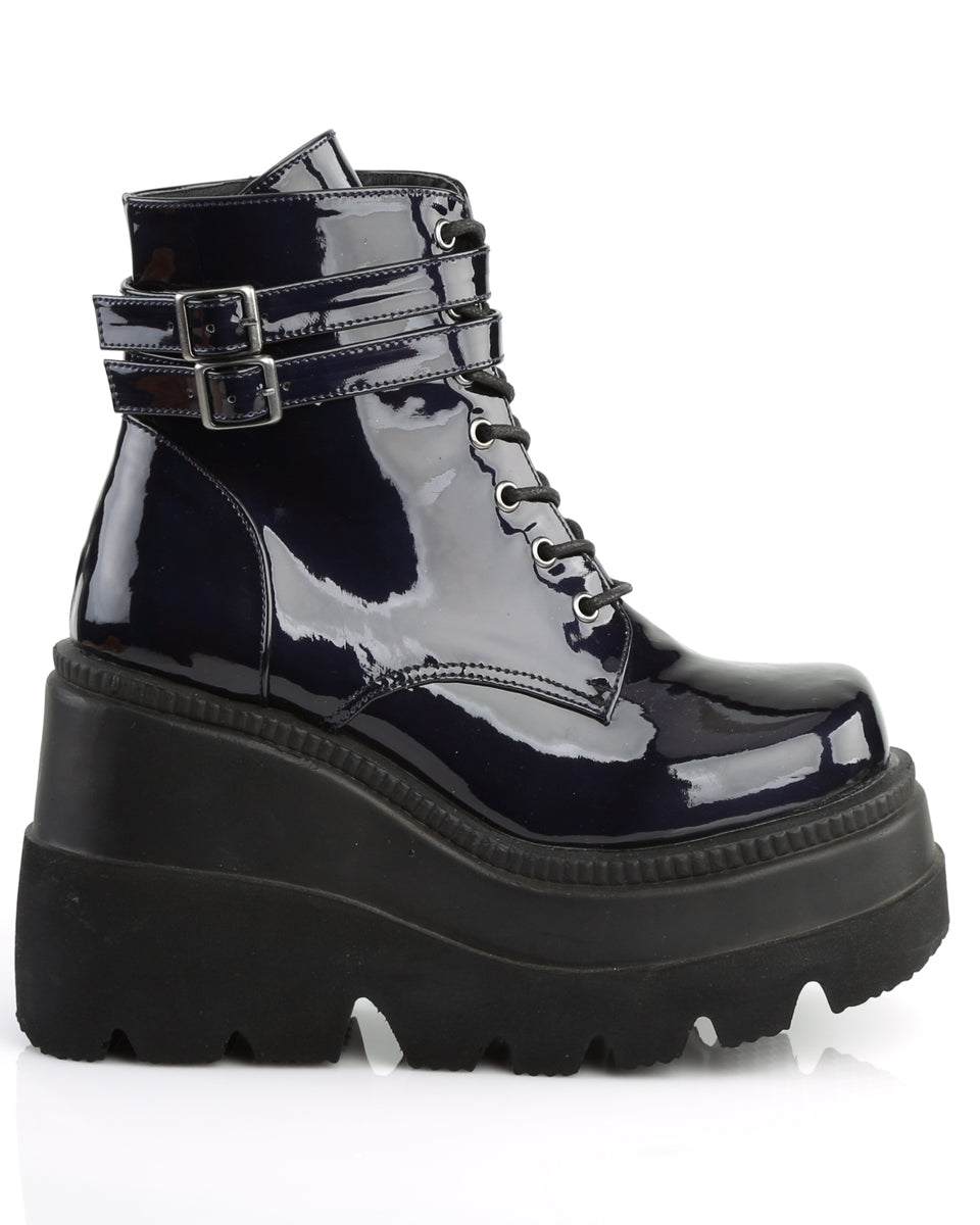 Demonia Holographic Black Stacked Platform Ankle Boots - Rave Wonderland