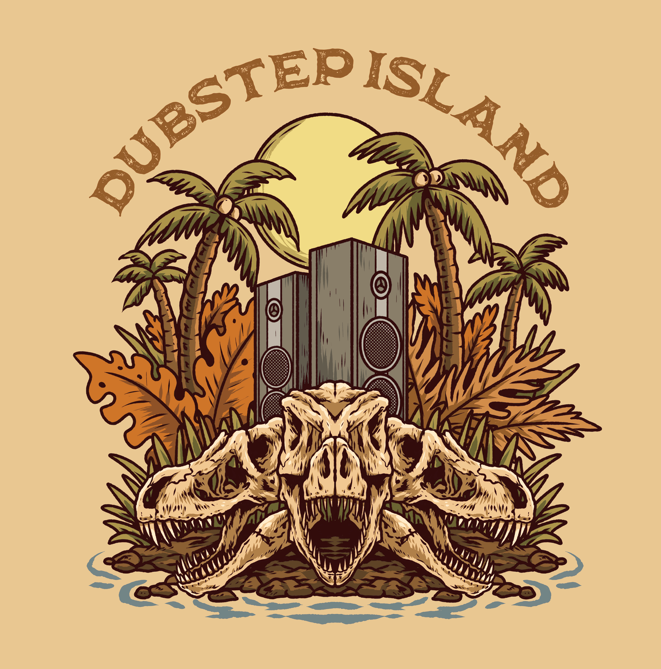 Dubstep Island Tan T-Rex Dinosaur Hawaiian Shirt