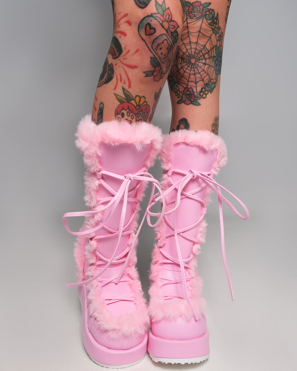 Demonia Pink Winter Solstice Faux Fur Boots – Rave Wonderland