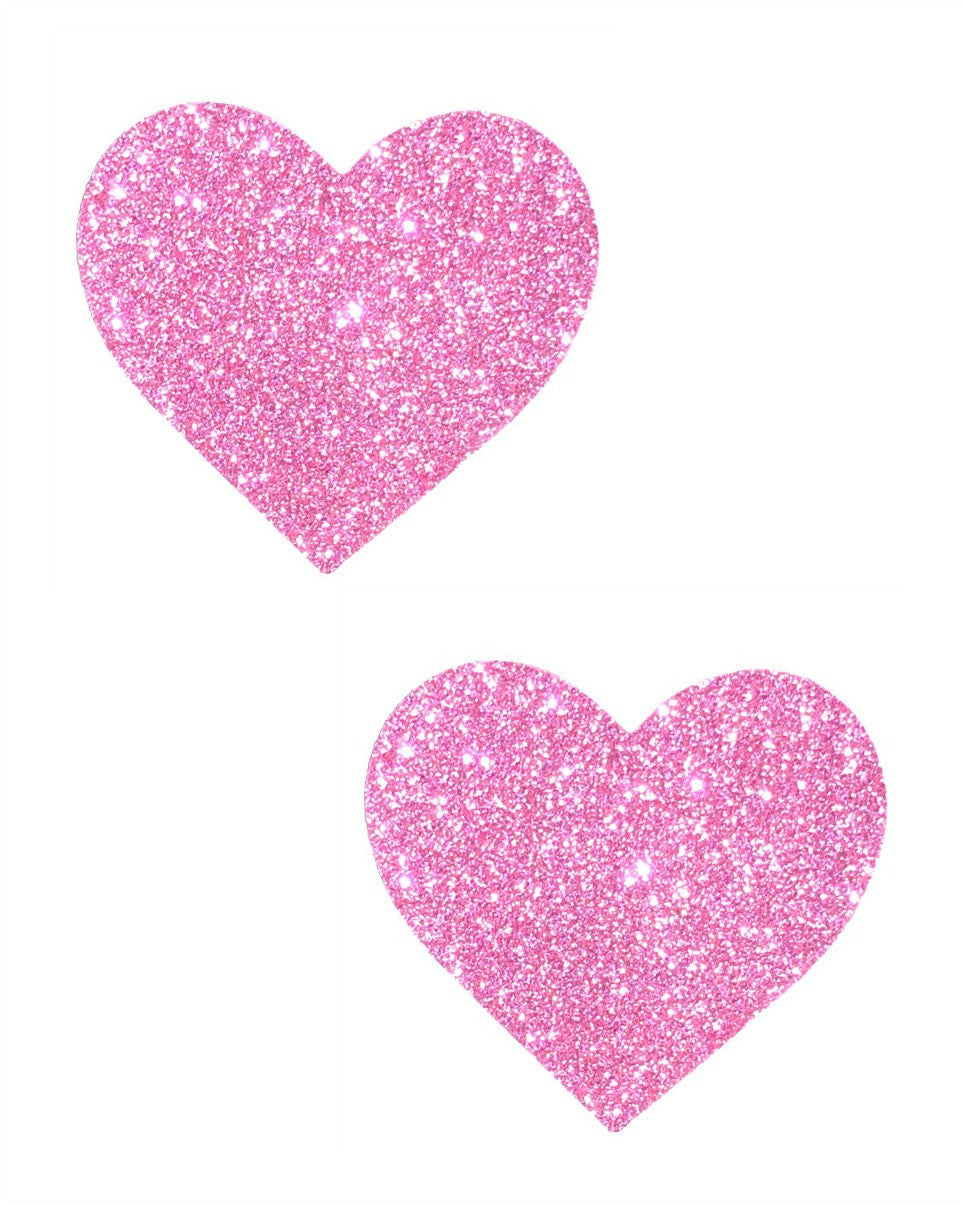 Pink Glitter Heart Pasties - rave wear, rave outfits, edc, booty shorts