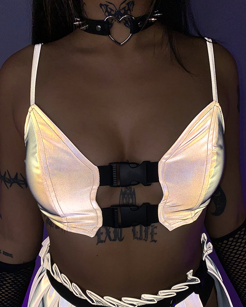 Flashback To Never Buckled Reflective Crop Top