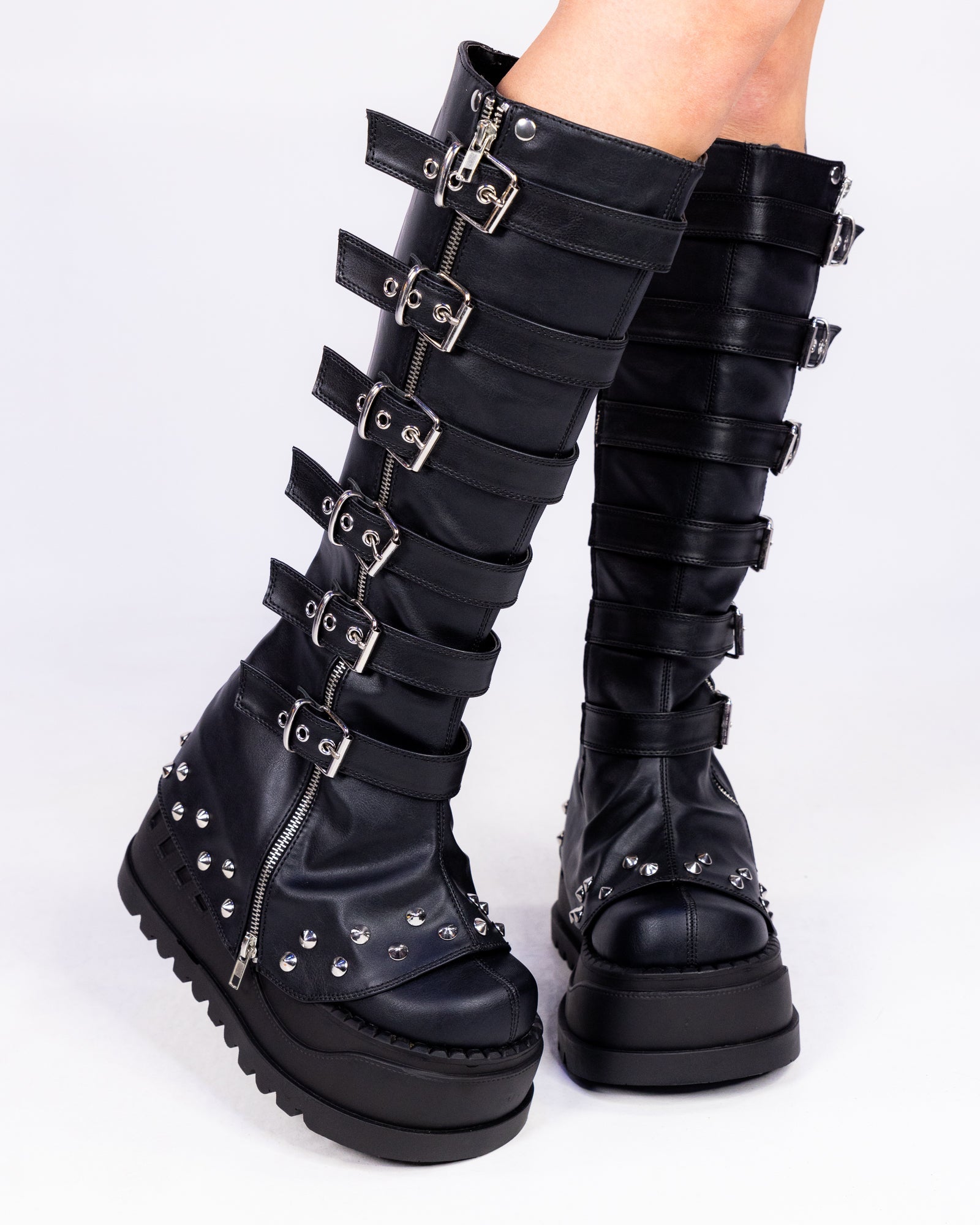 Black Demonia knee high platform boots