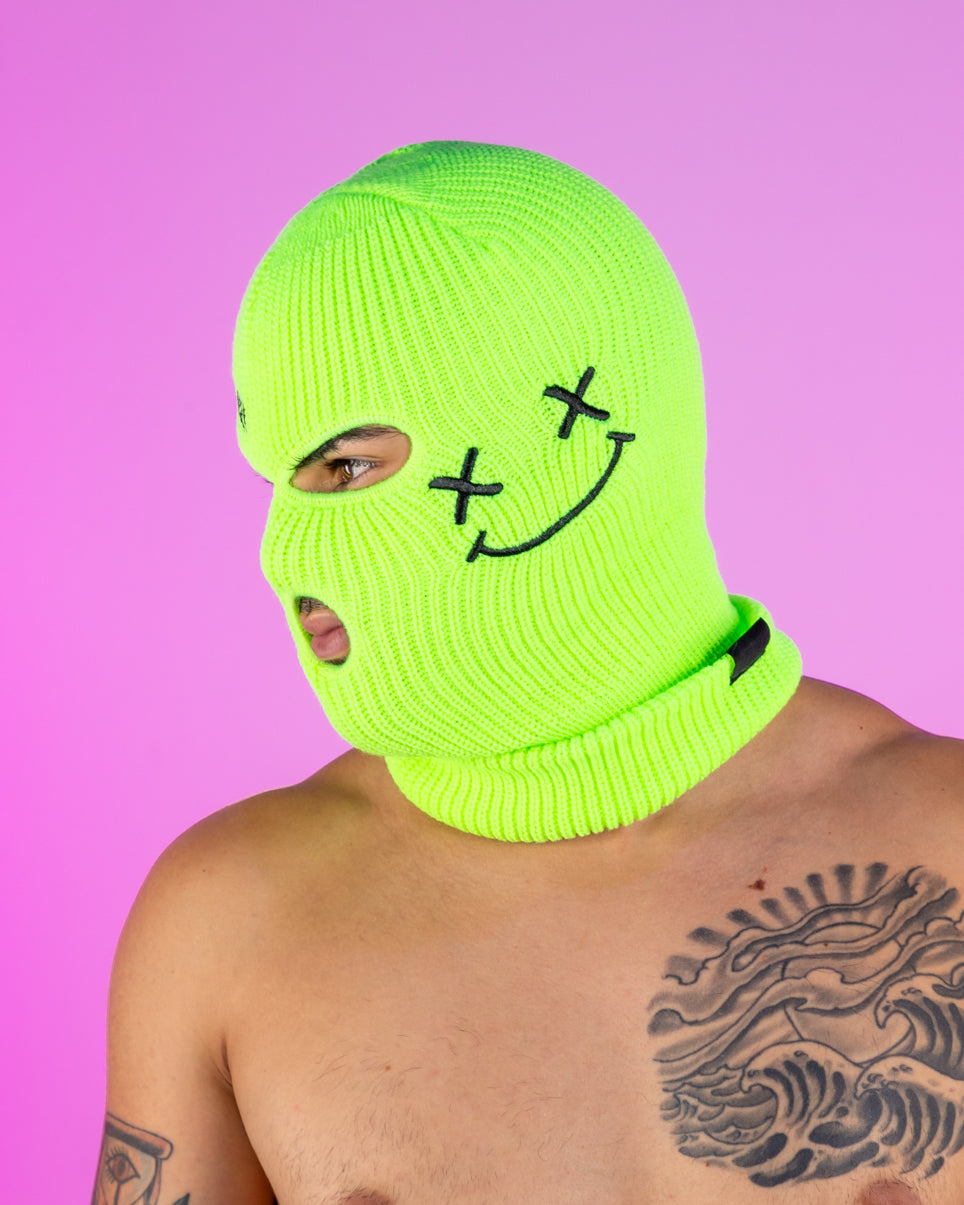Neon Green House Head Smiles Ski Mask – Rave Wonderland