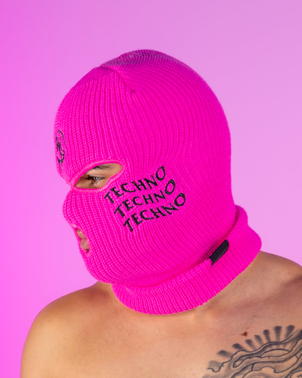 Neon Pink Triple Techno Ski Mask