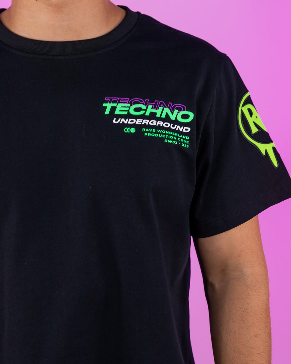 Techno Underground Retro Vibes Black T-Shirt for Music Lovers