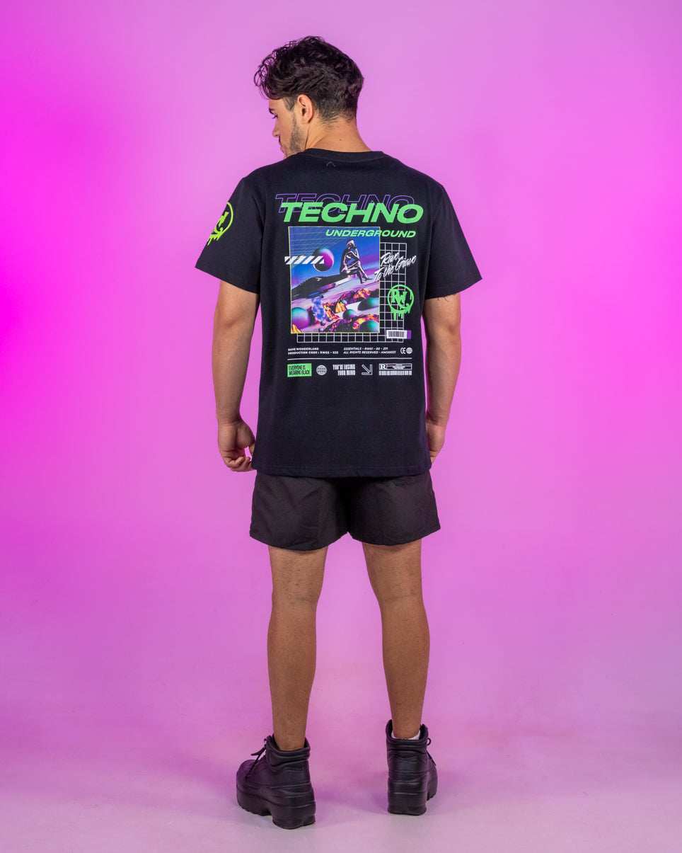 Techno Underground Retro Vibes Black T-Shirt