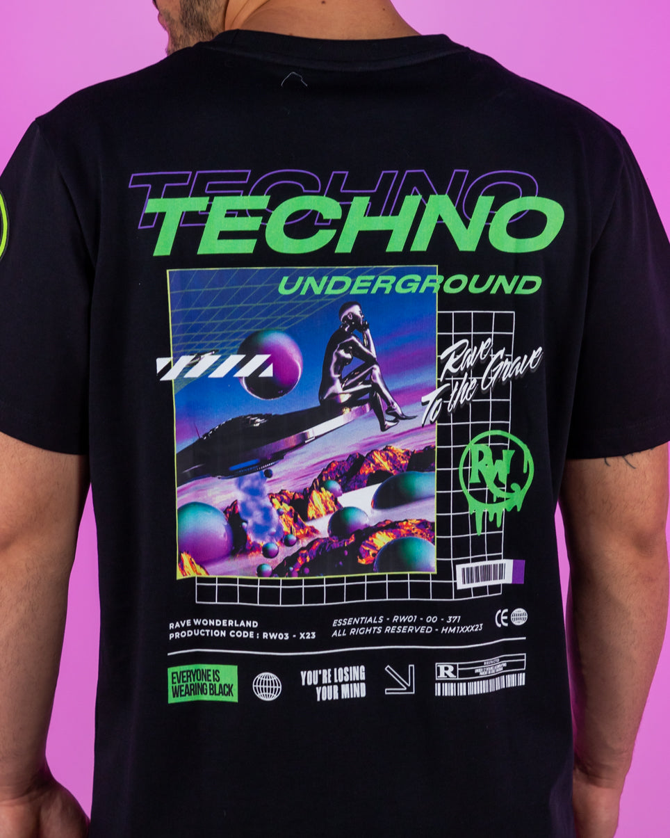 Techno Underground Retro Vibes Black T-Shirt for Music Lovers