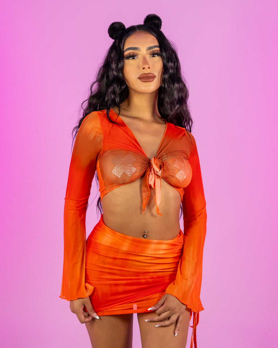 Tied & Dyed 2pc Orange Skirt Set