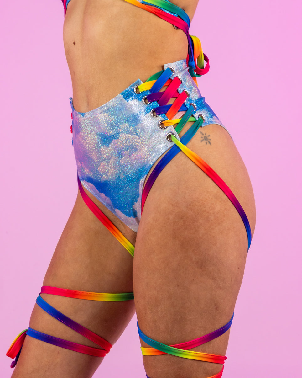 Cloud Metallic and Rainbow Lace-Up Shorts